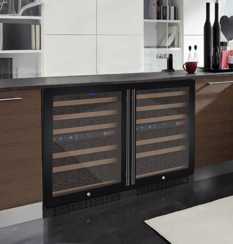 Allavino 47" Wide FlexCount II Tru-Vino 112 Bottle Four Zone Black Side-by-Side Wine Refrigerator