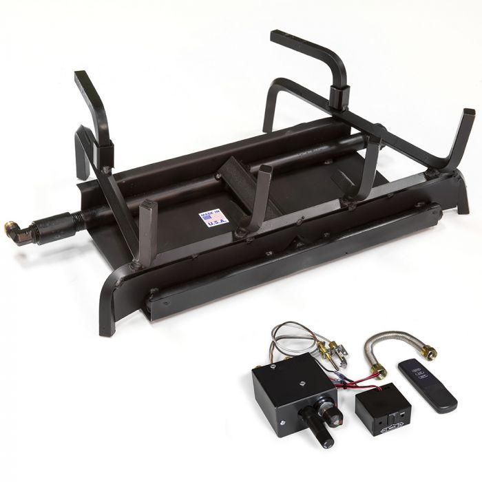 Grand Canyon Gas Logs Assembled 30" Natural Gas Glass H-Burner with Modulating Millivolt and Remote System