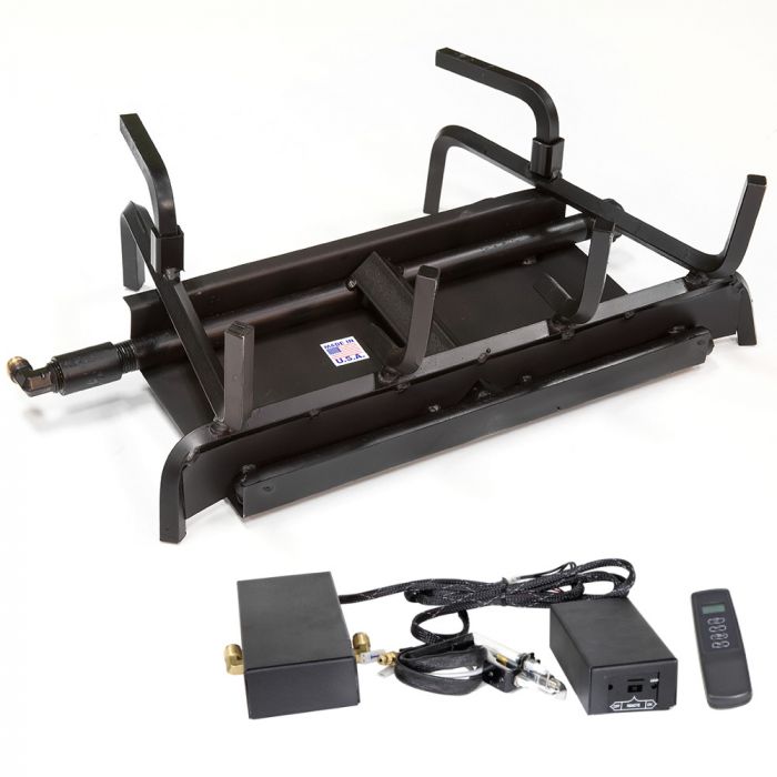 Grand Canyon Gas Logs Assembled 30" Natural Gas Glass H-Burner with Battery Electronic and Remote System