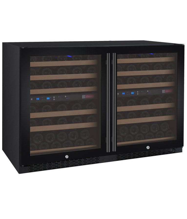 Allavino 47" Wide FlexCount II Tru-Vino 112 Bottle Four Zone Black Side-by-Side Wine Refrigerator