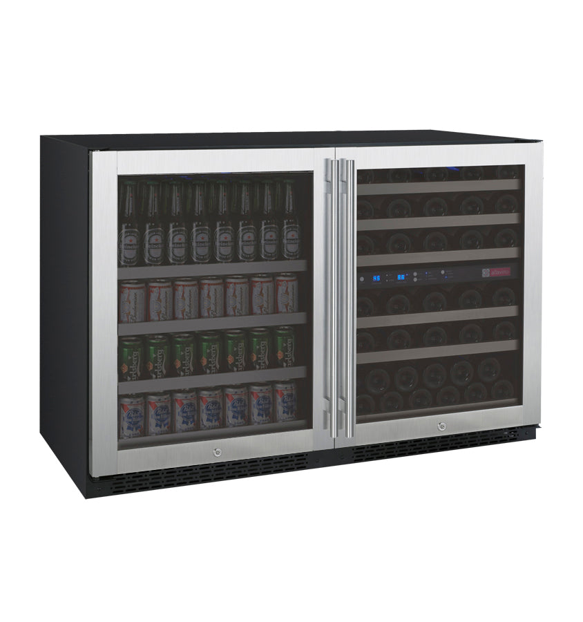 Allavino 47" Wide FlexCount II Tru-Vino 56 Bottle/124 Can Stainless Steel Side-by-Side Wine Refrigerator/Beverage Center