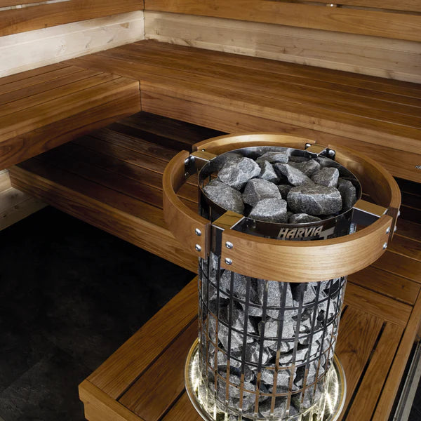 Harvia Cilindro Half Series 6kW Stainless Steel Sauna Heater at 240V 1PH with Built-In Time and Temperature Controls