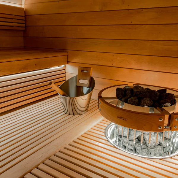 Harvia Cilindro Half Series 8kW Stainless Steel Sauna Heater at 240V 1PH with Built-In Time and Temperature Controls