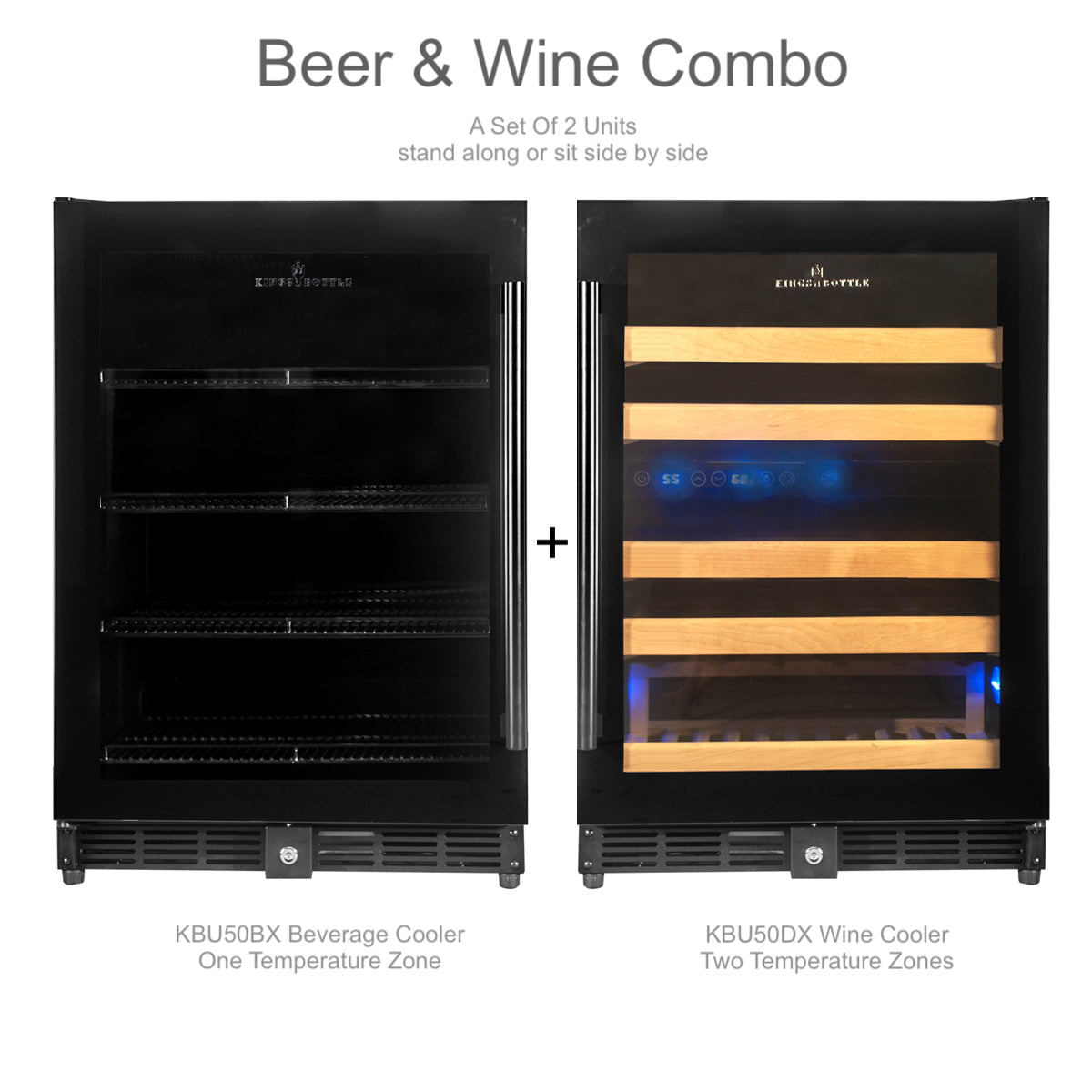 KingsBottle 48 Inch Glass Door Wine And Beverage Fridge Center Built In