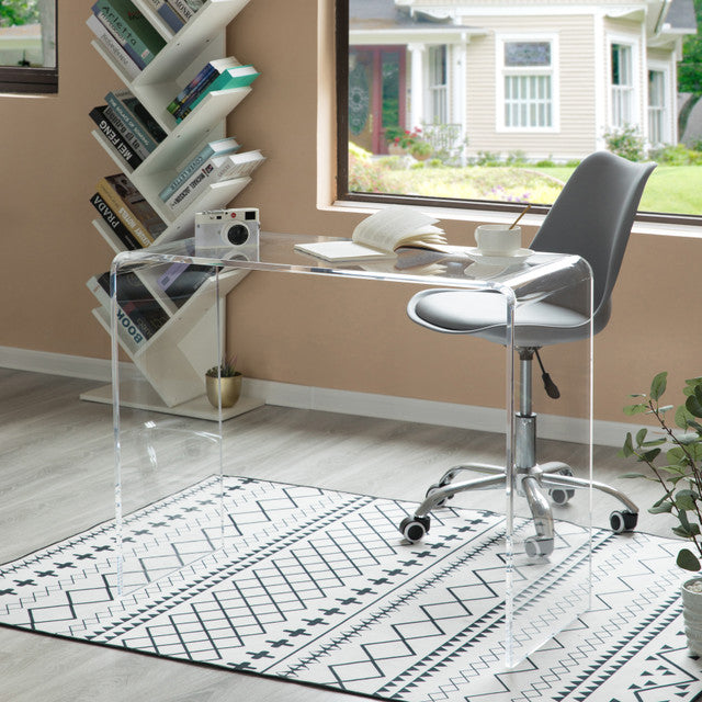 Fabulaxe Rectangular Bent Acrylic Modern Waterfall Home Office Desk, Clear Console Table
