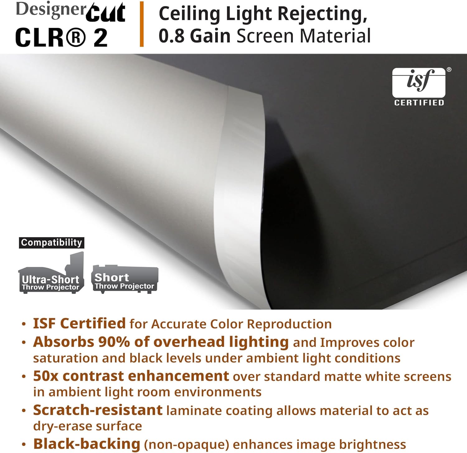 Elite Screens Designer Cut 123" Diag. 16:9, 8K 4K Ultra HD Ceiling Ambient Light Rejecting (CLR®/ALR) DIY Raw Projector Screen Material