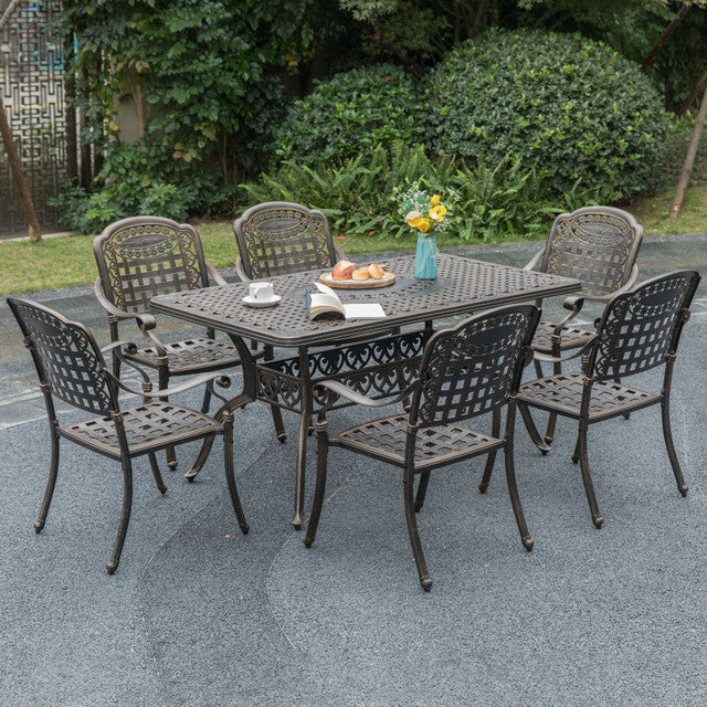 Gardenised Indoor and Outdoor Bronze Dinning Set 6 Chairs with 1 Table Bistro Patio Cast Aluminum