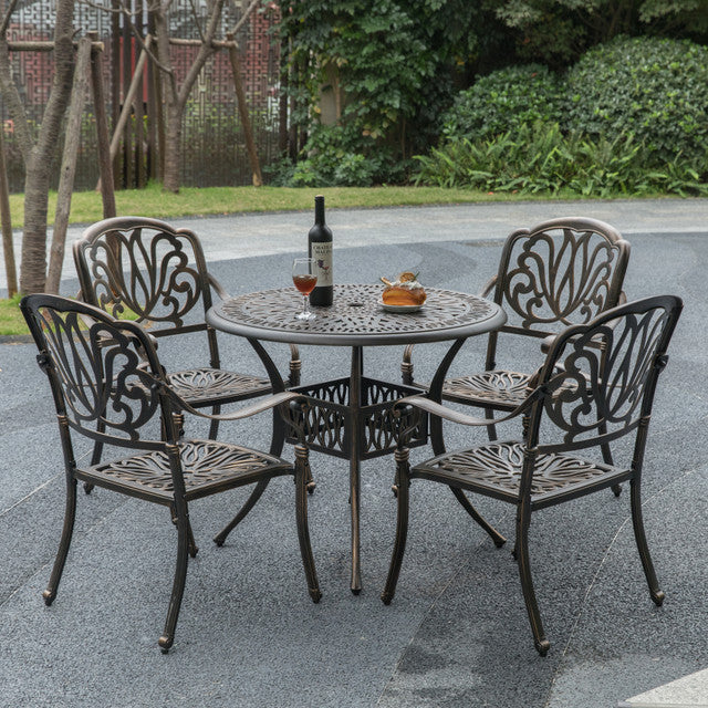 Gardenised Indoor and Outdoor Bronze Dinning Set 4 Chairs with 1 Table Bistro Patio Cast Aluminum