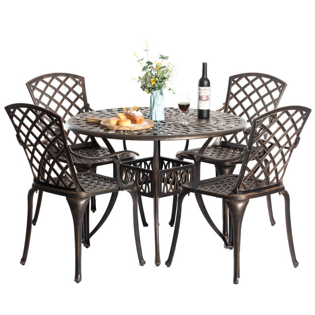 Gardenised Outdoor and Indoor Bronze Dinning Set 4 Chairs with 1 Table Bistro Patio Cast Aluminum