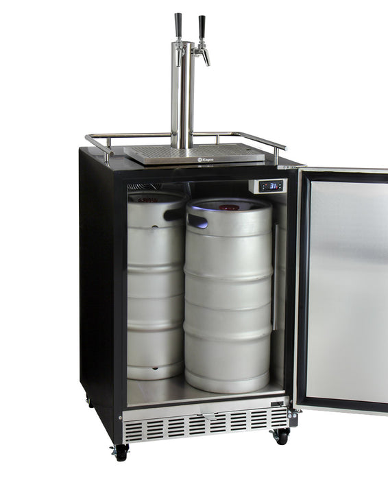 Kegco 24" Wide Dual Tap Stainless Steel Commercial Built-In Left Hinge Kegerator with Kit