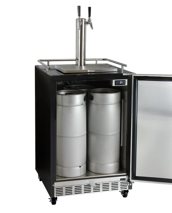 Kegco 24" Wide Dual Tap Stainless Steel Commercial Built-In Left Hinge Kegerator with Kit