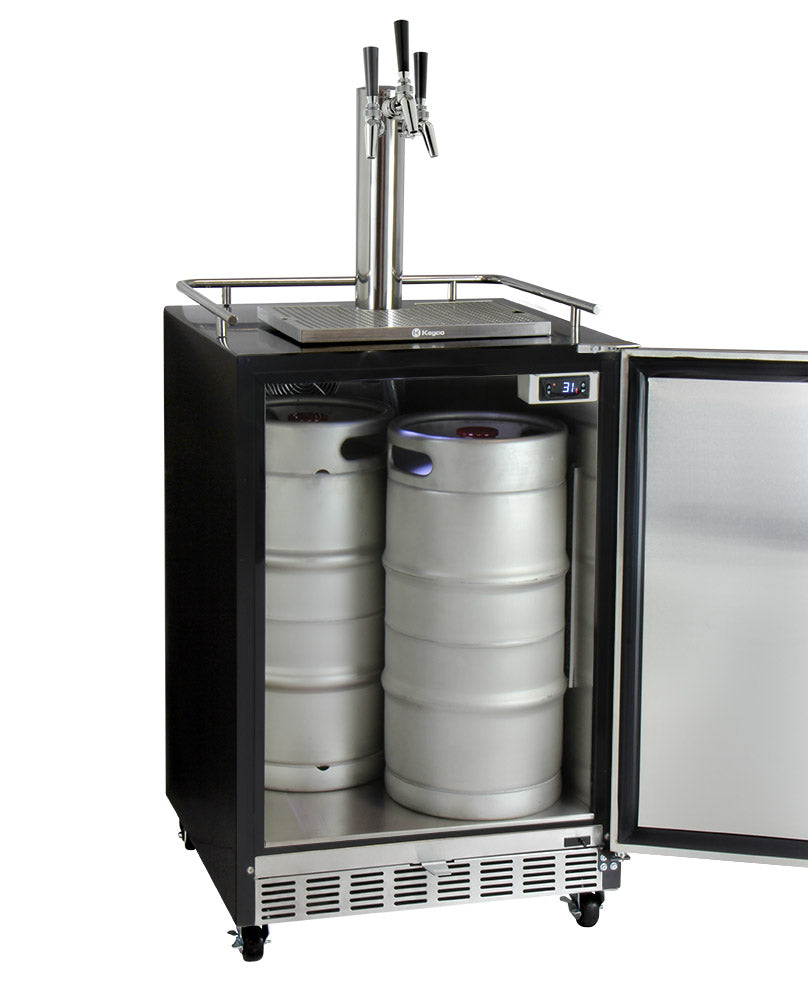 24" Wide Triple Tap Stainless Steel Commercial Built-In Left Hinge Kegerator with Kit