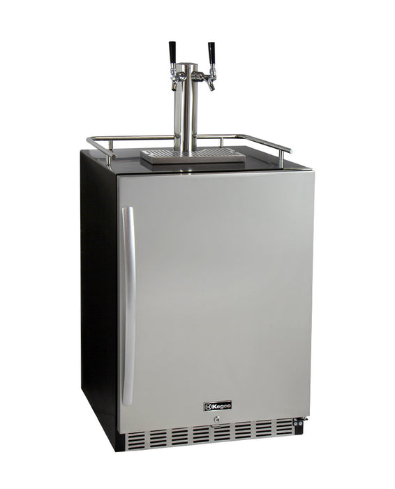 Kegco 24" Wide Kombucha Dual Tap Black Commercial Built-In Right Hinge Kegerator