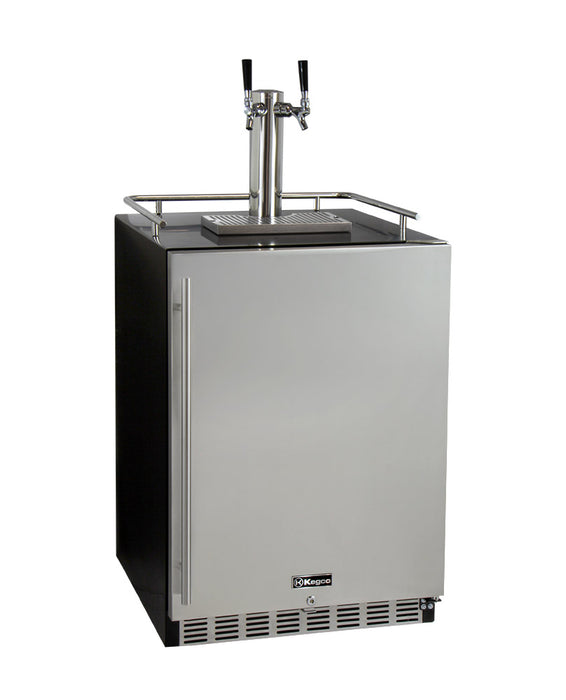 Kegco 24" Wide Kombucha Dual Tap Black Commercial Built-In Right Hinge Kegerator