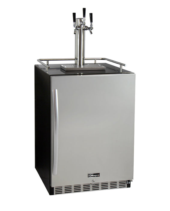 Kegco 24" Wide Kombucha Triple Tap Stainless Steel Commercial Built-In Right Hinge Kegerator