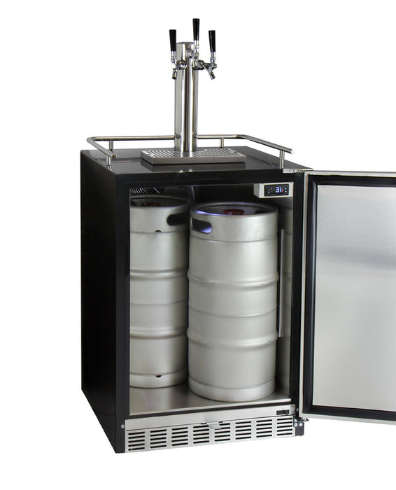 Kegco 24" Wide Cold Brew Coffee Triple Tap Stainless Steel Commercial Built-In Right Hinge Kegerator