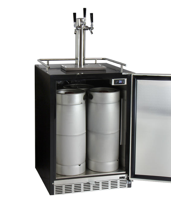 Kegco 24" Wide Cold Brew Coffee Triple Tap Stainless Steel Commercial Built-In Right Hinge Kegerator