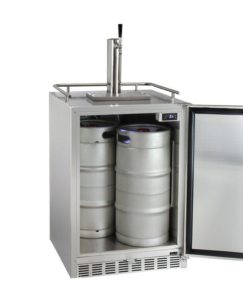 Kegco 24" Wide Single All Stainless Steel Outdoor Built-In Left Hinge Kegerator with Kit