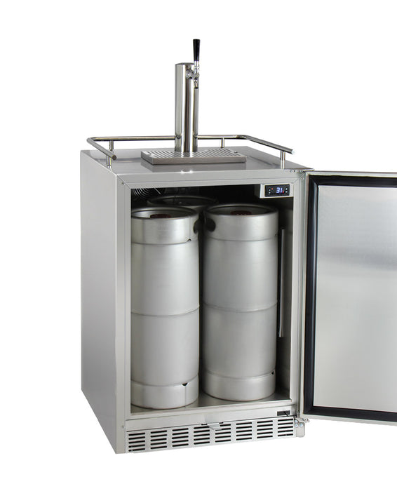 Kegco 24" Wide Single Tap All Stainless Steel Outdoor Built-In Right Hinge Kegerator with Kit