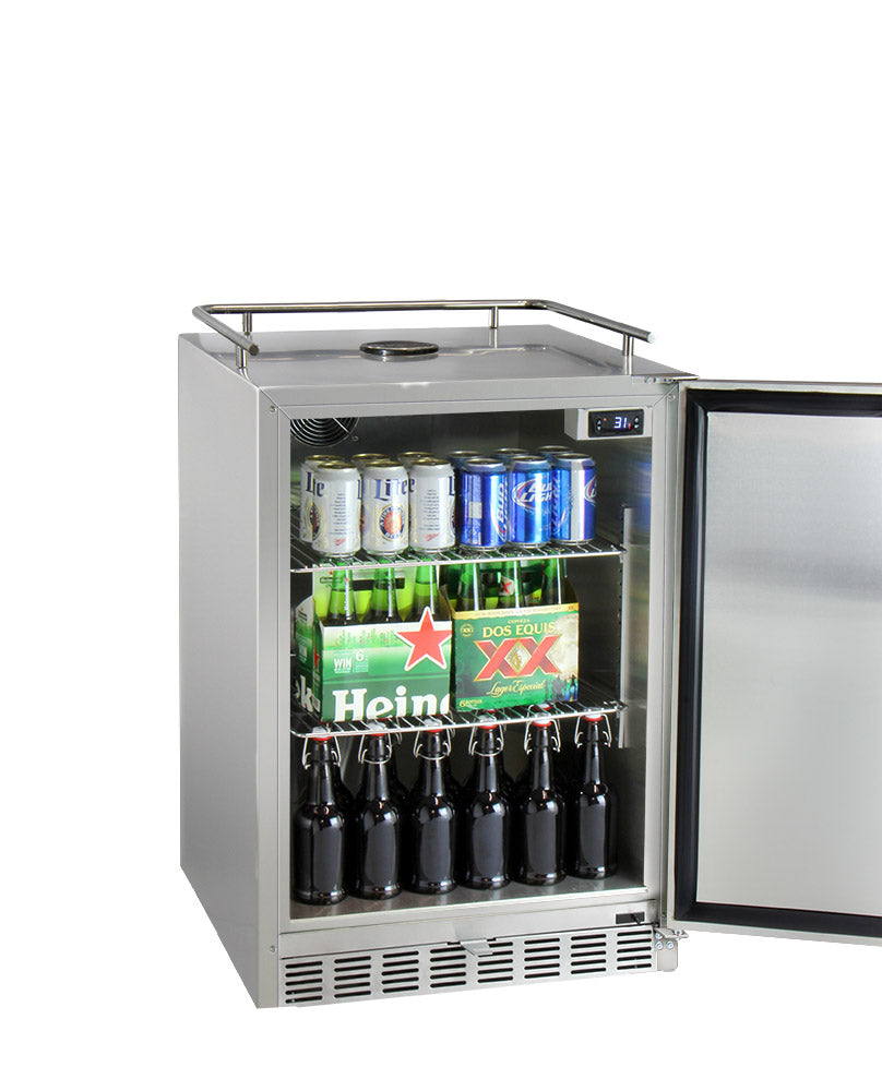 Kegco 24" Wide Single Tap All Stainless Steel Outdoor Built-In Right Hinge Kegerator with Kit