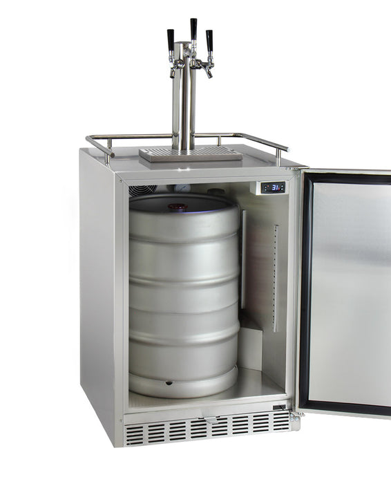 Kegco 24" Wide Triple Tap All Stainless Steel Outdoor Built-In Digital Left Hinge Kegerator with Kit