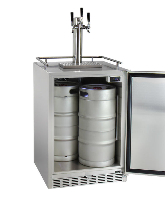 Kegco 24" Wide Cold Brew Coffee Triple Tap All Stainless Steel Outdoor Built-In Right Hinge Kegerator