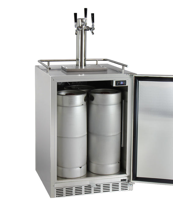 Kegco 24" Wide Cold Brew Coffee Triple Tap All Stainless Steel Outdoor Built-In Right Hinge Kegerator