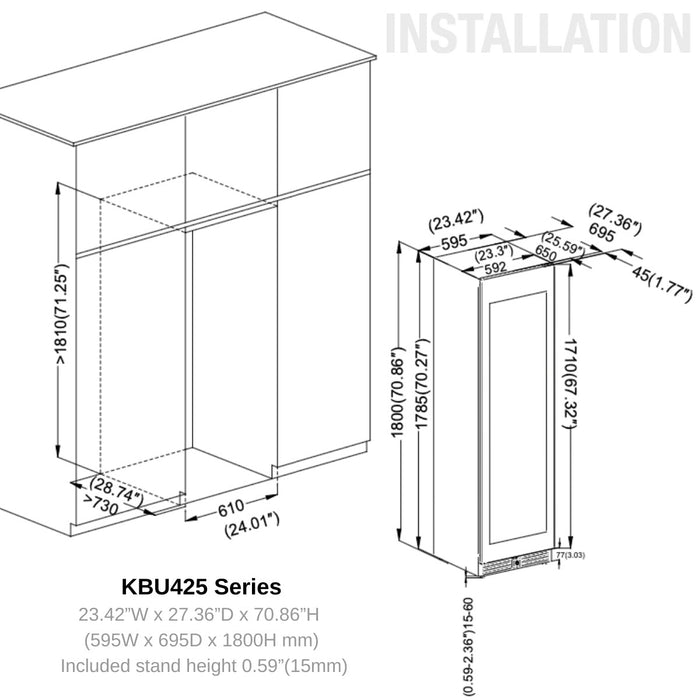 KingsBottle Large Beverage Refrigerator With Low-E Glass Door