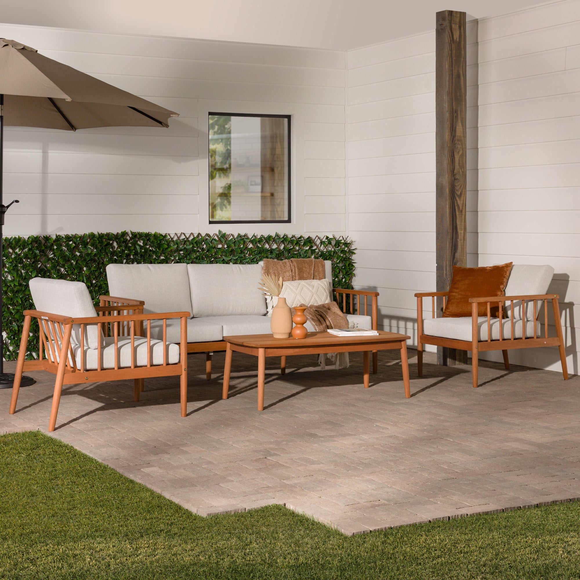 Walker Edison Circa Modern 4-Piece Solid Wood Spindle Patio Chat Set