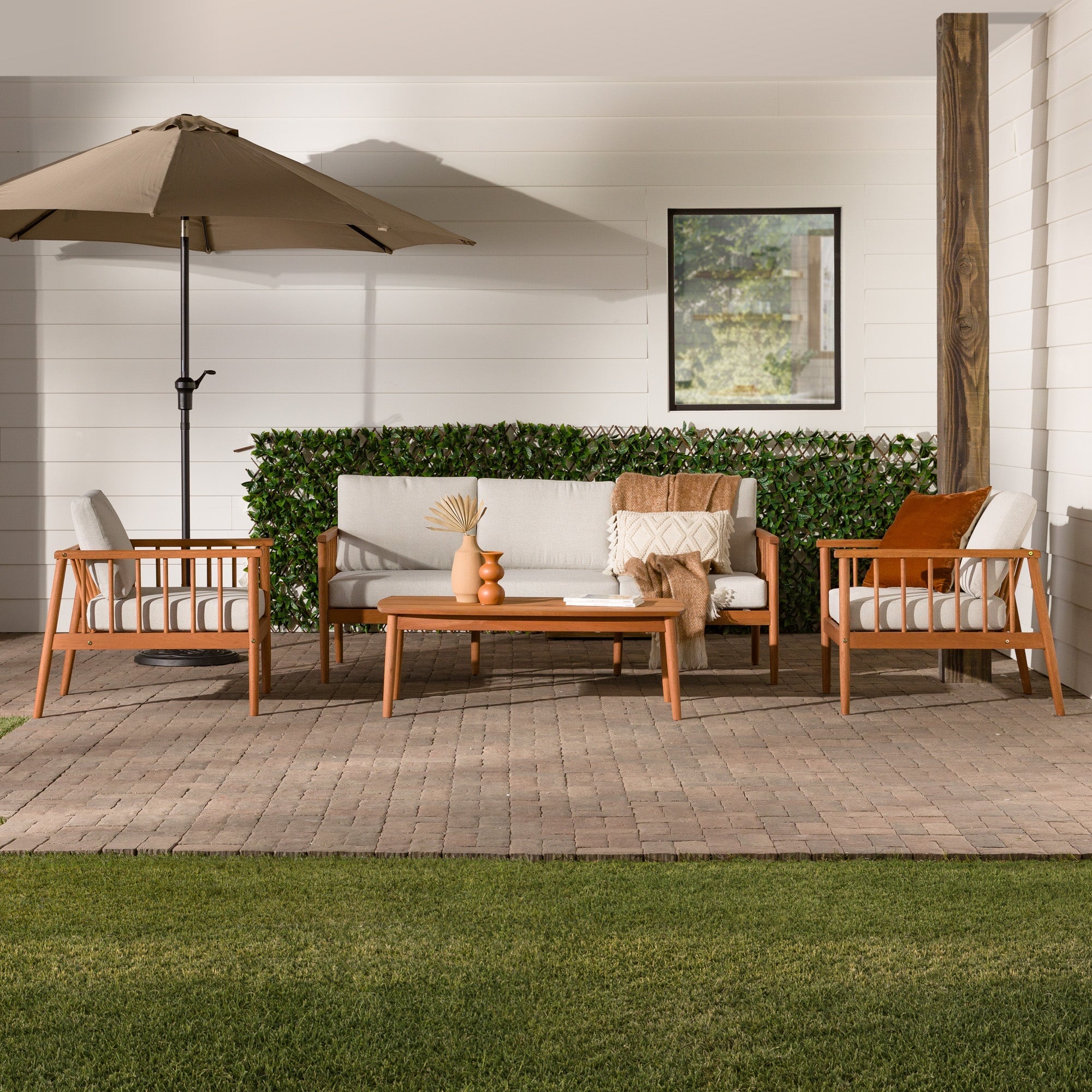 Walker Edison Circa Modern 4-Piece Solid Wood Spindle Patio Chat Set