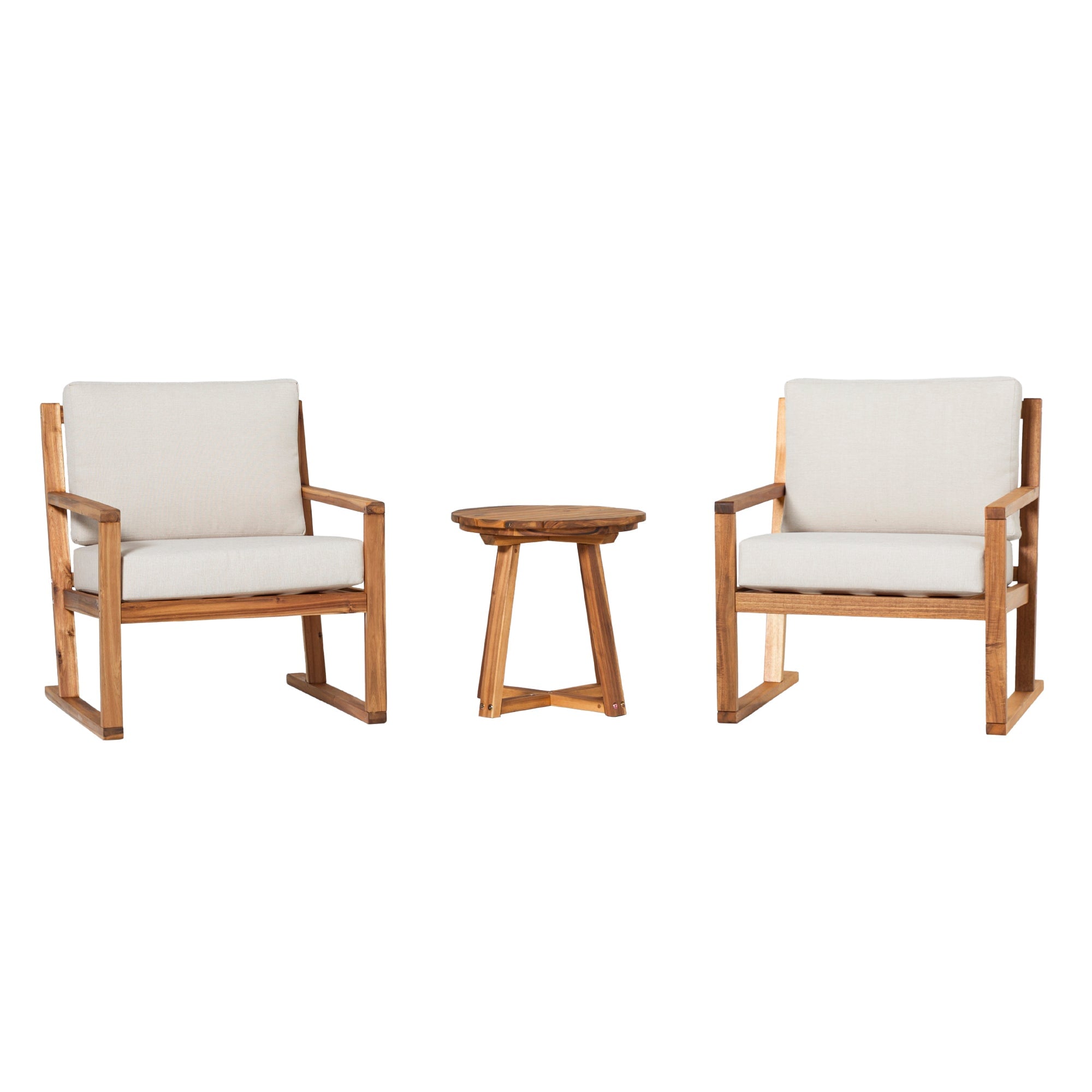 Walker Edison Prenton 3-Piece Modern Acacia Outdoor Slatted Chat Set with Side Table