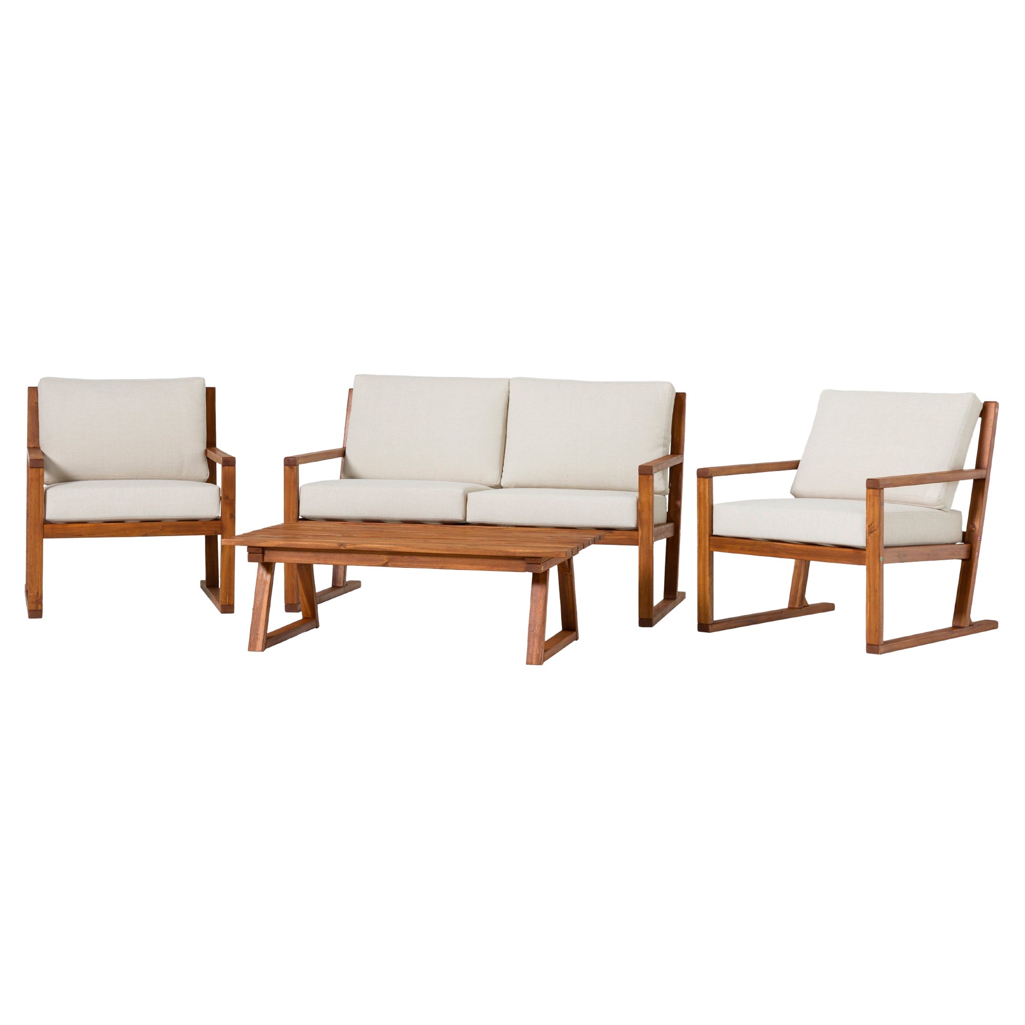 Walker Edison Prenton 4-Piece Modern Acacia Outdoor Slatted Chat Set with Coffee Table