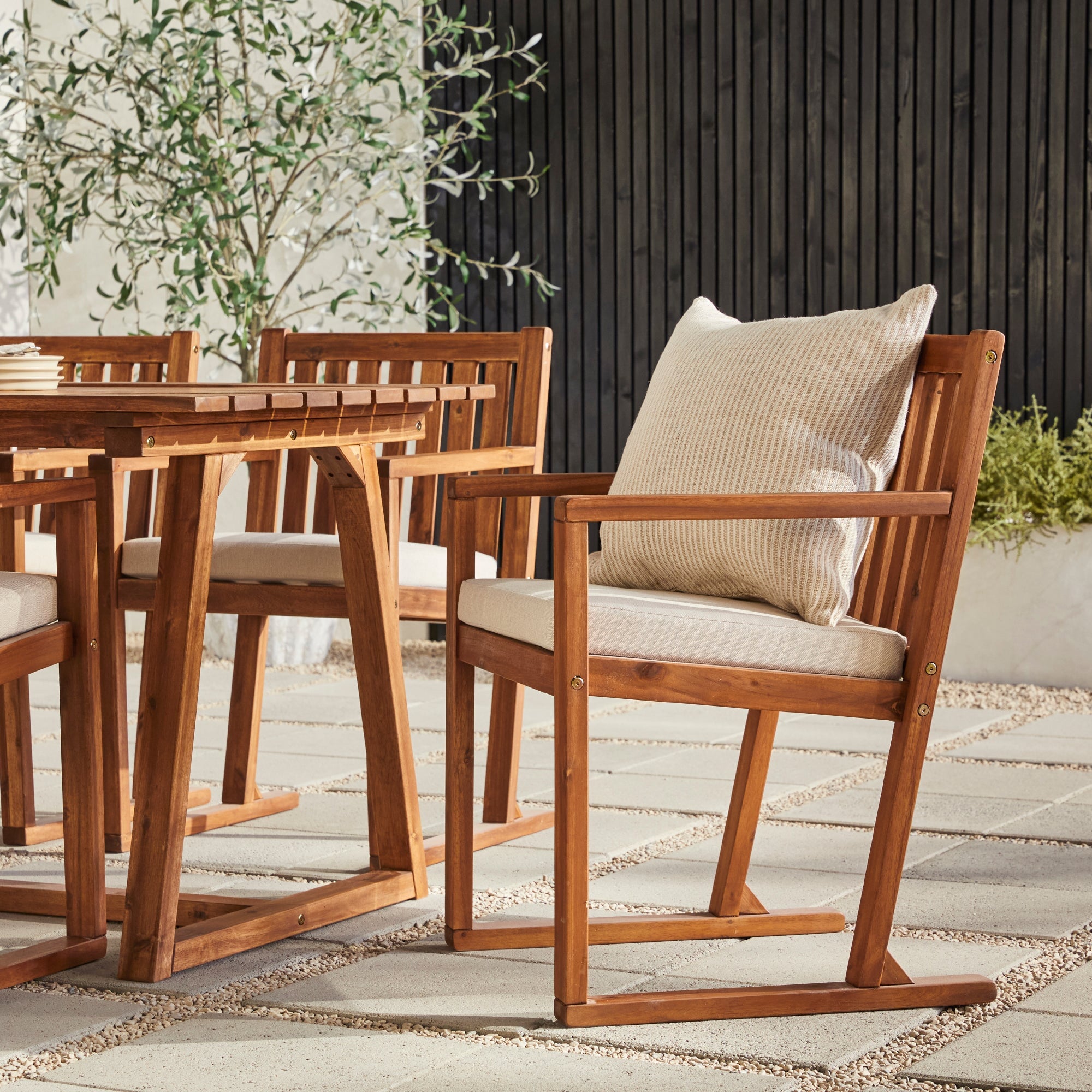 Walker Edison Prenton 7-Piece Modern Solid Wood Geometric Outdoor Dining Set