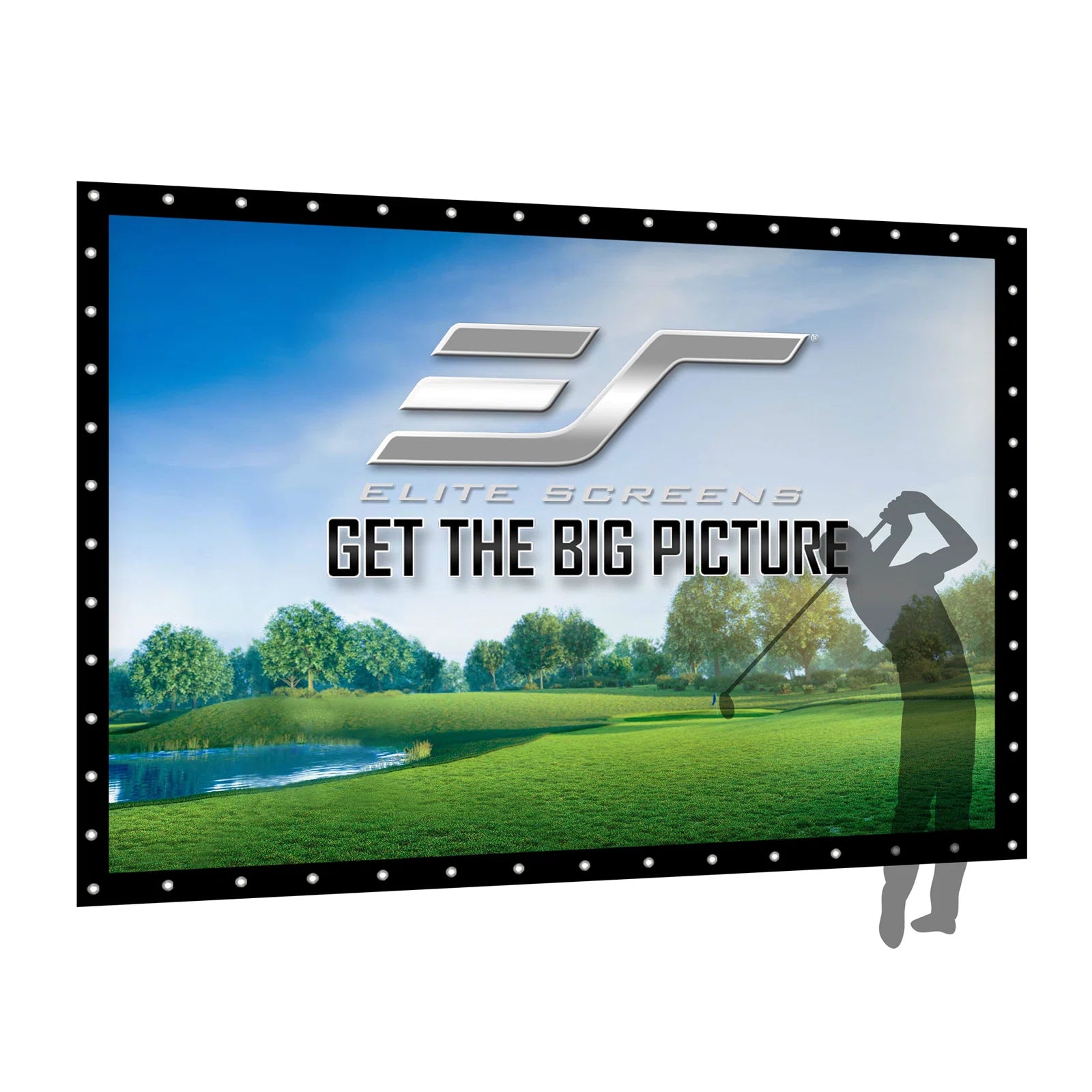 Elite Screens GolfSim DIY, 85" Diag, 9.8'x9.8' Impact Screen for Golf/Multi-Sport Simulation Screen with Grommets, Black Masking Borders