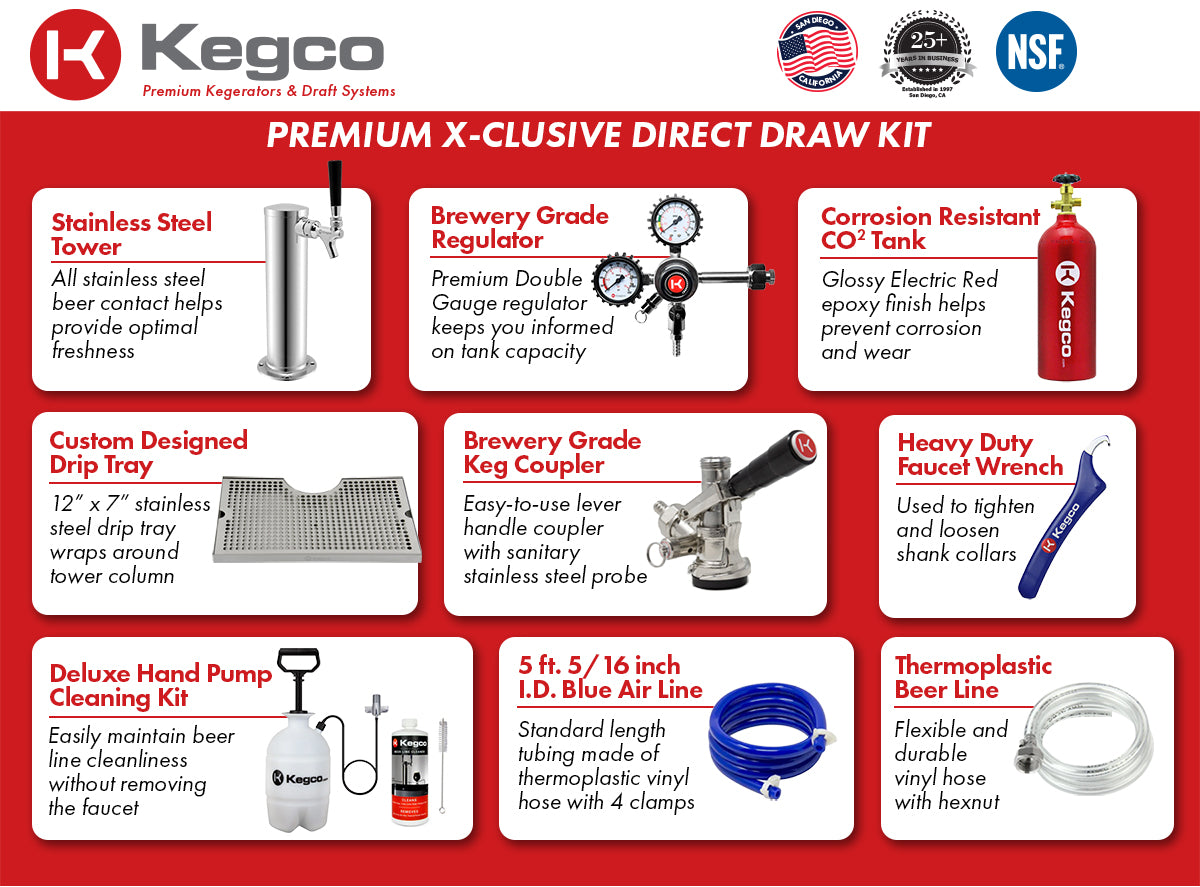 Kegco 24" Wide Single Tap Stainless Steel Built-In Right Hinge Kegerator with Kit