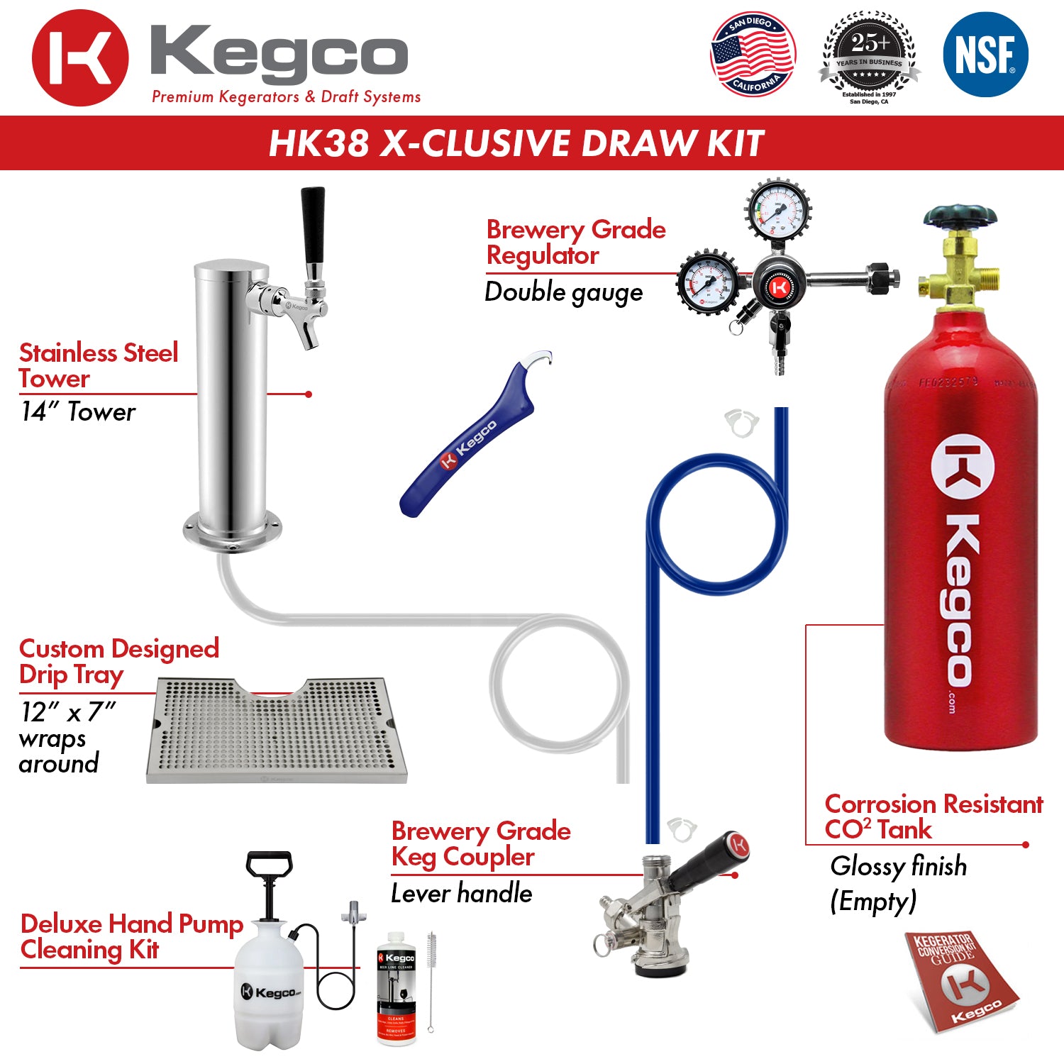Kegco 24" Wide Single Tap Stainless Steel Built-In Right Hinge Kegerator with Kit