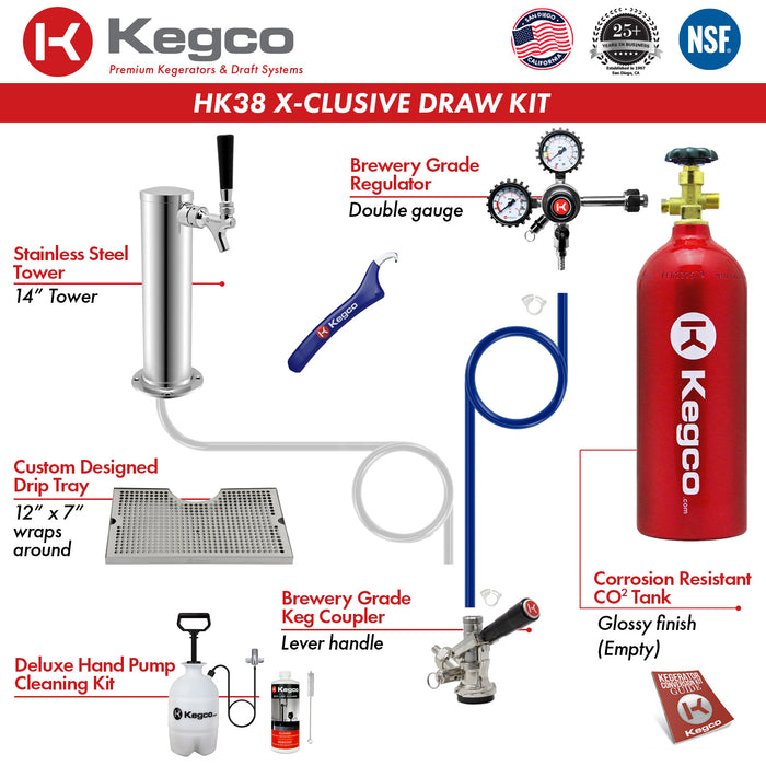 Kegco 24" Wide Single Tap Stainless Steel Built-In Right Hinge Kegerator with Kit