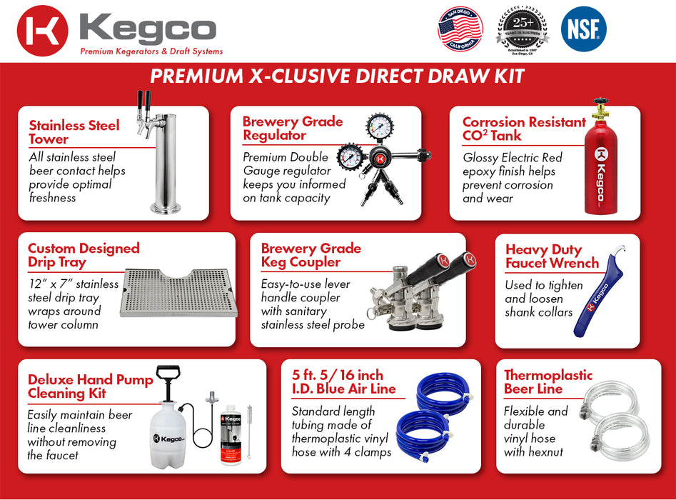 Kegco 24" Wide Dual Tap All Stainless Steel Outdoor Built-In Left Hinge Kegerator with Kit