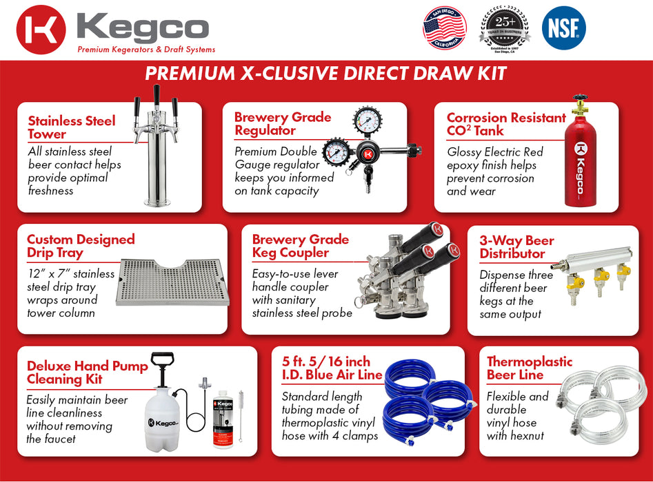 Kegco 24" Wide Triple Tap All Stainless Steel Outdoor Built-In Digital Left Hinge Kegerator with Kit