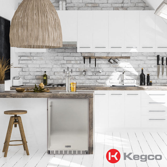 Kegco 24" Wide Kombucha Triple Tap Stainless Steel Commercial Built-In Right Hinge Kegerator