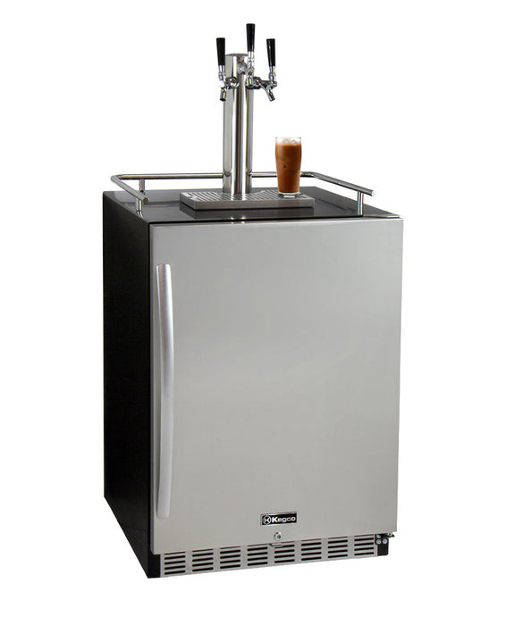 Kegco 24" Wide Cold Brew Coffee Triple Tap Stainless Steel Commercial Built-In Right Hinge Kegerator