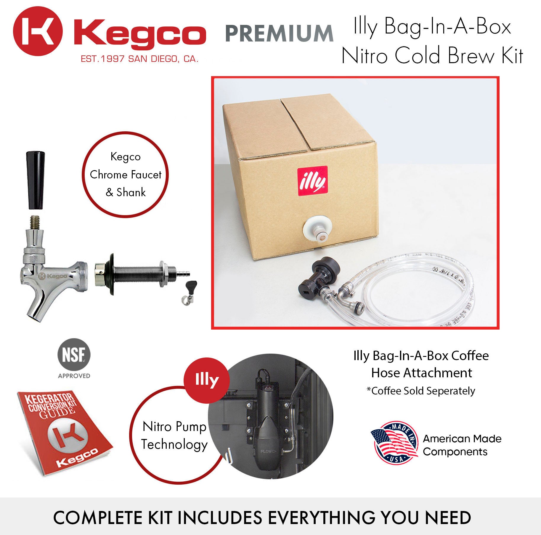 Kegco 17" Wide Illy-Bag-In-A-Box Cold Brew Coffee Single Tap Black Mini Kegerator