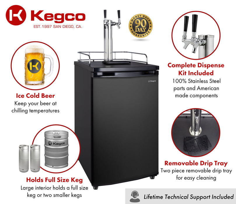 Kegco 20" Wide Dual Tap Black Kegerator