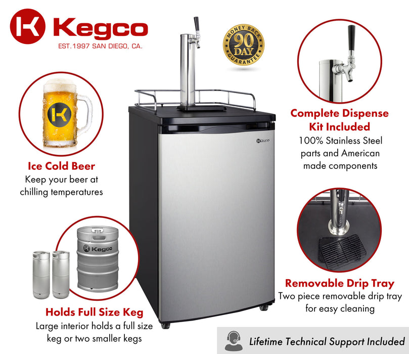 Kegco 20" Wide Single Tap Stainless Steel Kegerator