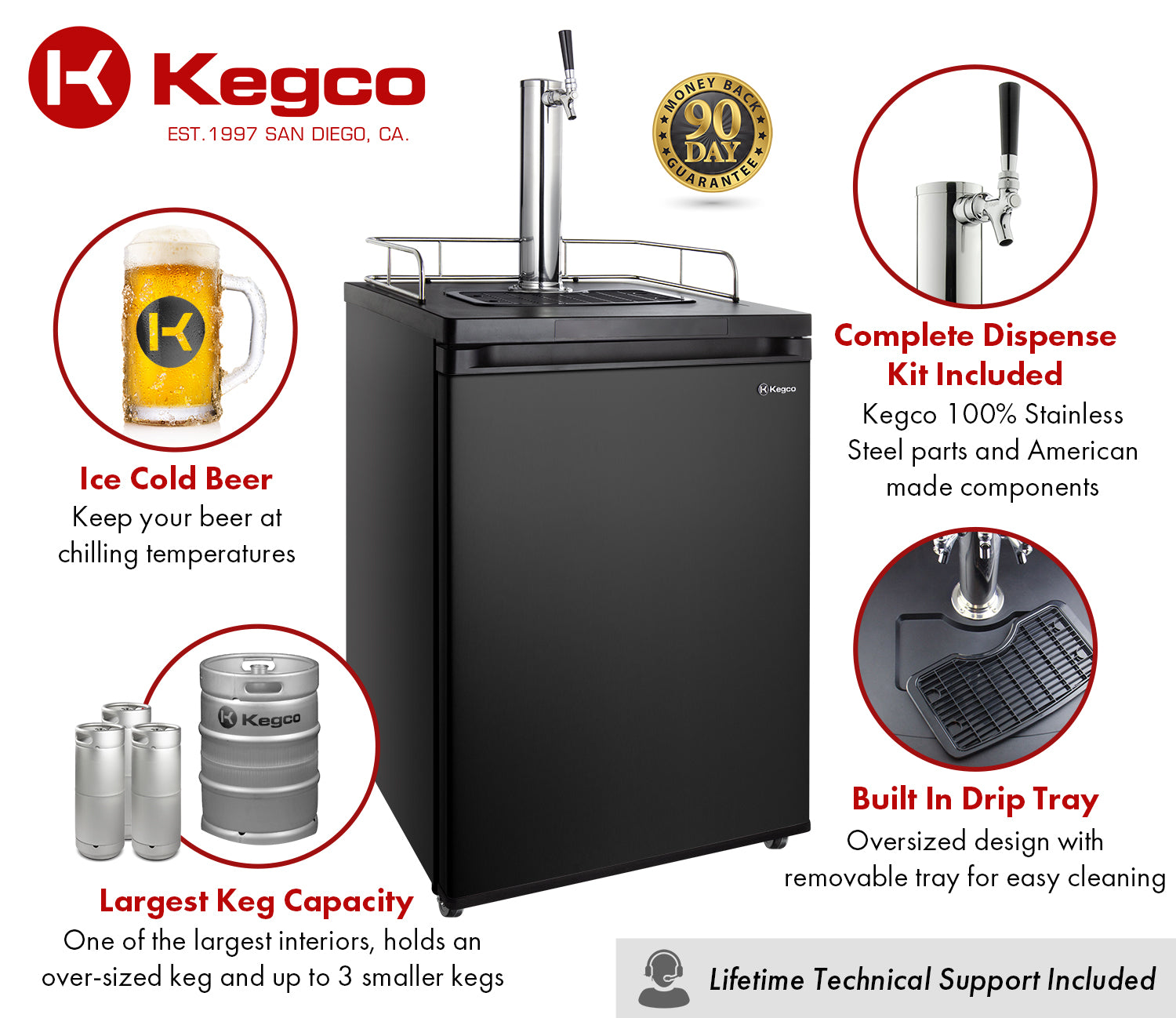 Kegco 24" Wide Single Tap Black Kegerator