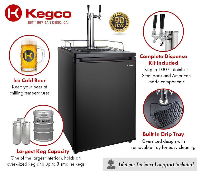 Kegco 24" Wide Dual Tap Black Kegerator