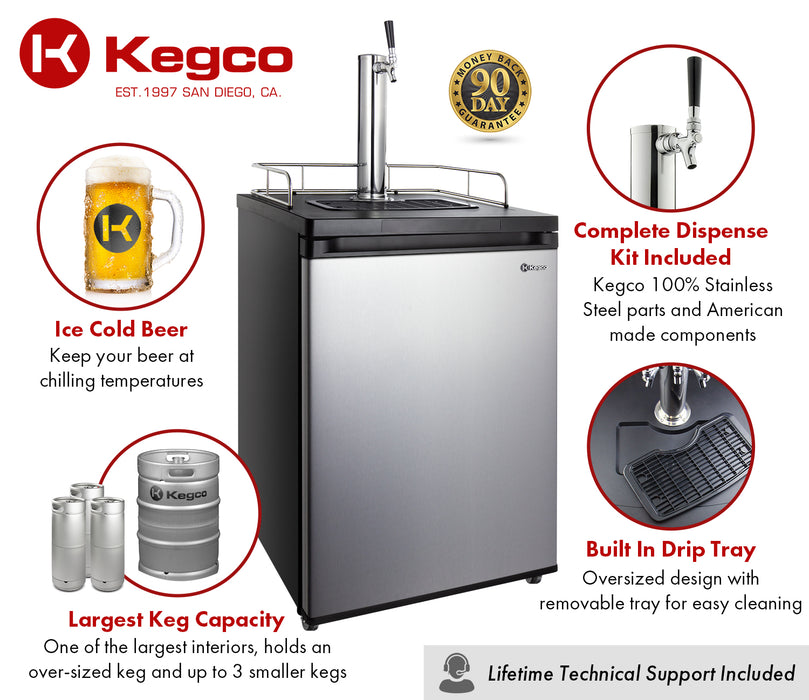 Kegco 24" Wide Single Tap Stainless Steel Kegerator