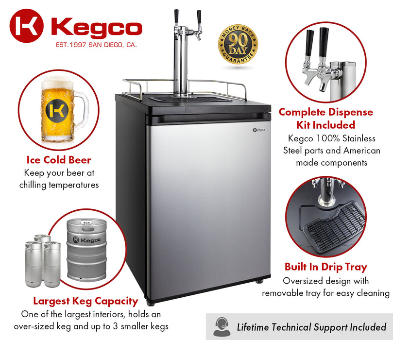 Kegco 24" Wide Dual Tap Stainless Steel Kegerator