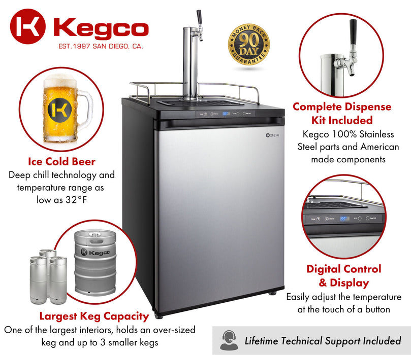 Kegco 24" Wide Single Tap Stainless Steel Digital Kegerator