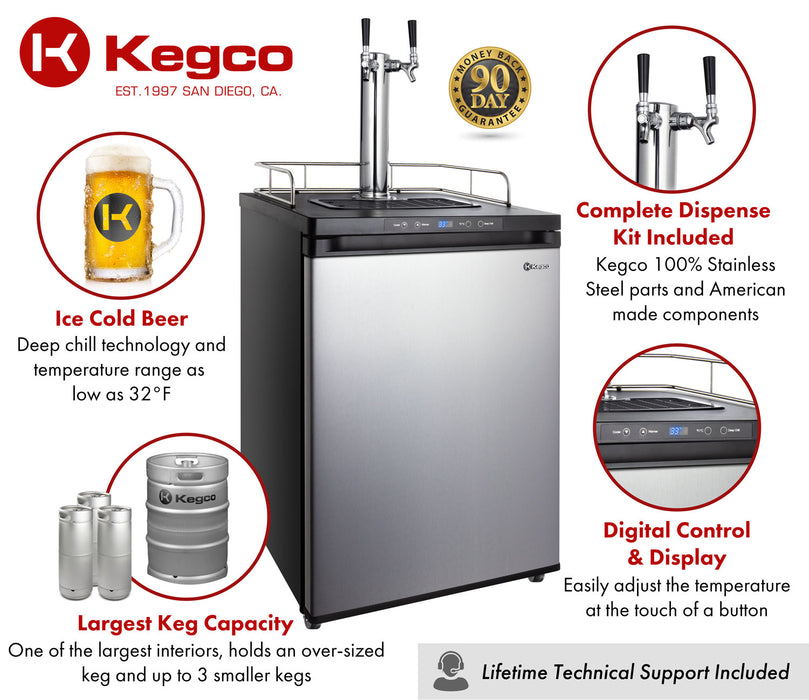 Kegco 24" Wide Dual Tap Stainless Steel Digital Kegerator